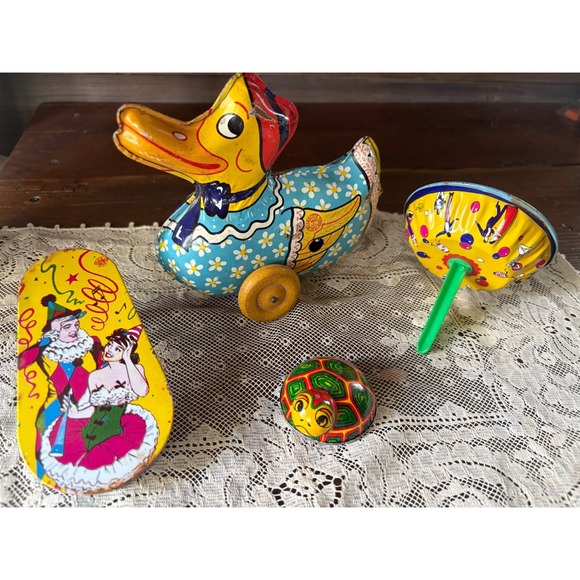Other - Tin Toys Wind Up Duck Turtle Party NO KEY Lot of 4 Parts or Decor READ Vintage